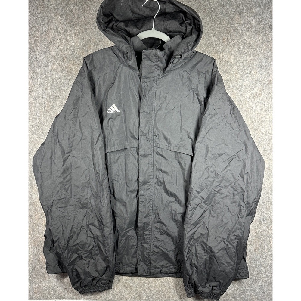 Vintage Adidas ClimaProof Rain Jacket Black Hooded Windbreaker Mens 3XL